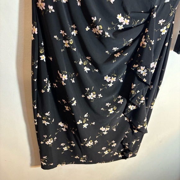 RALPH LAUREN LRL Sz 10 Amadora Jersey Knit Floral Black Long Sleeve Ruffle Dress - Picture 4 of 10